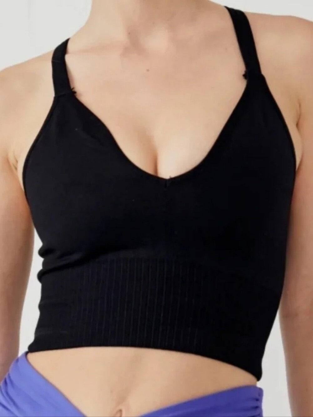 Free People Movement Good Karma V-Neck Cross Sports Bra Size XS/S Black